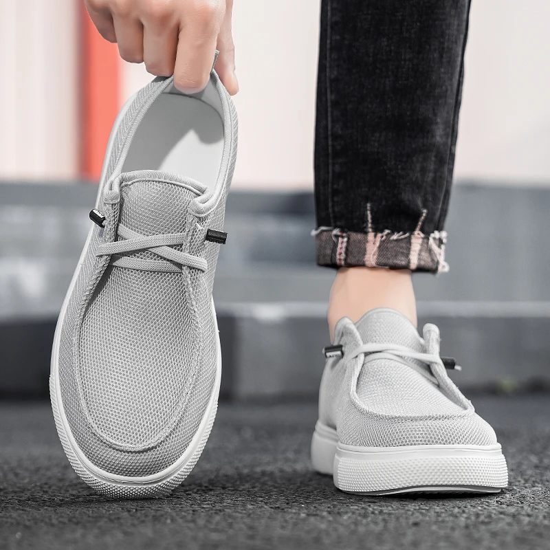 

Men's Lace Up Loafers for Casual Wear, Lightweight Wide Canvas Loafers with Wide Toe Boxes, Boat Flat Walking Shoes Lazy People