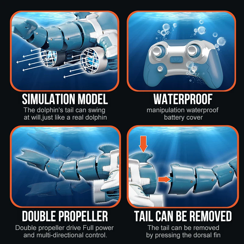 Symulacja zdalnego sterowania piłka nowe jasno delfinów obracająca się podwójna śmigło statek zdalnego sterowania Model zwierzęcy prezent