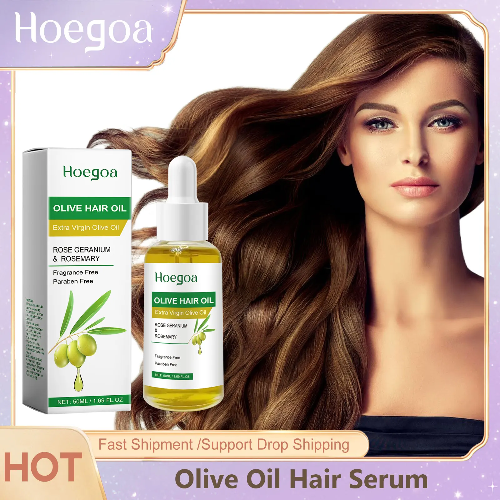 Hoegoa Olive Oil Hair Serum Rosemary Hair Strengthening Split End Frizz Dry Damaged Repair Nourish Scalp Hair Care Essential Oil