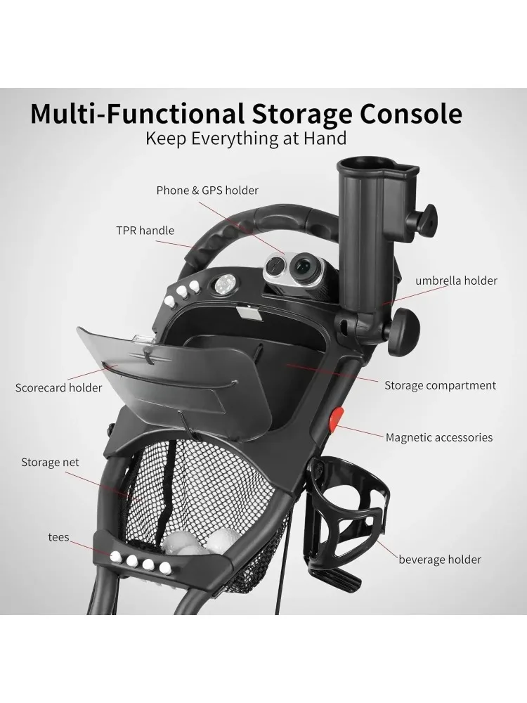 W_CaddyLite One Swivel Versione 8 Push Cart Versione 8 – 3 Ruote, 360 °   Ruota anteriore girevole, pieghevole con un clic,