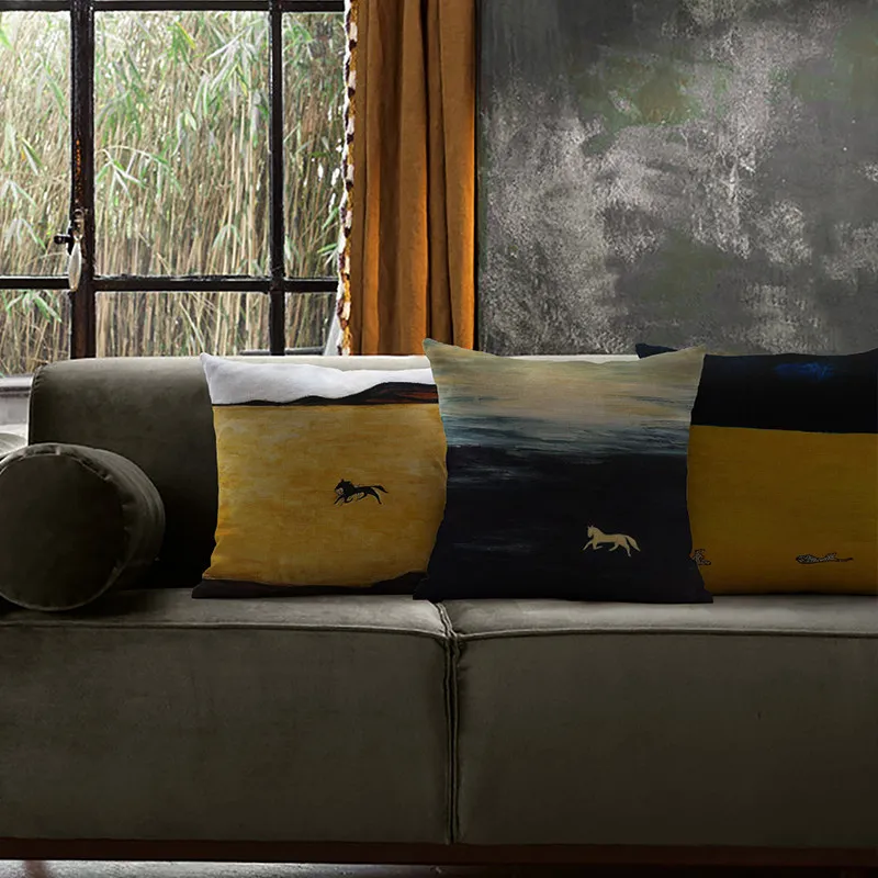Retro nostalgic style sofa cushion cover, cotton-linen material, double-sided hand-painted oil painting backrest cover