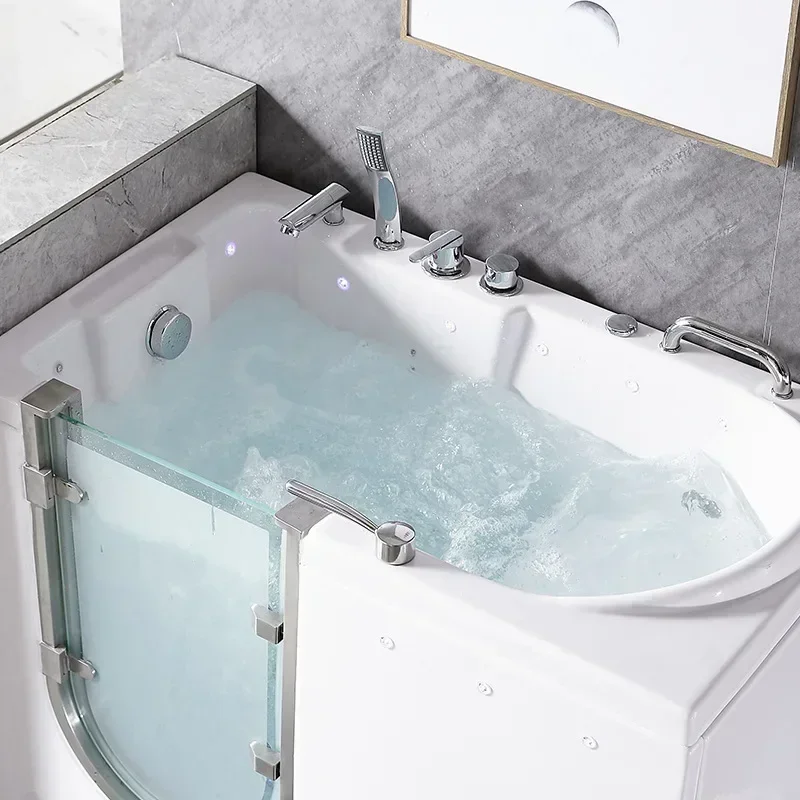 Elderly walk-in acrylic bathtub open-door cylinder square sitting bathtub side-opening bubble massage bathtub