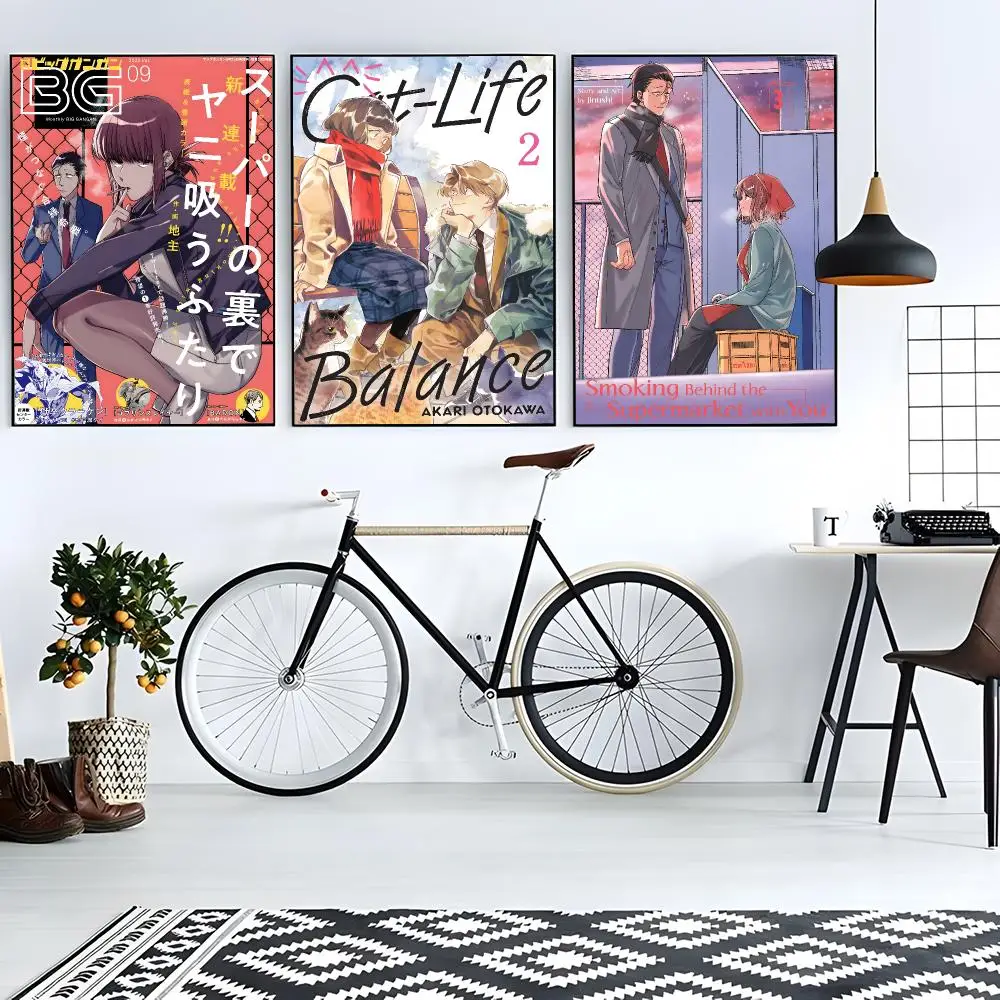 Manga Smoking Behind the Supermarket with You Poster Classic Wall Art Home Decor Peel and Stick Unframed