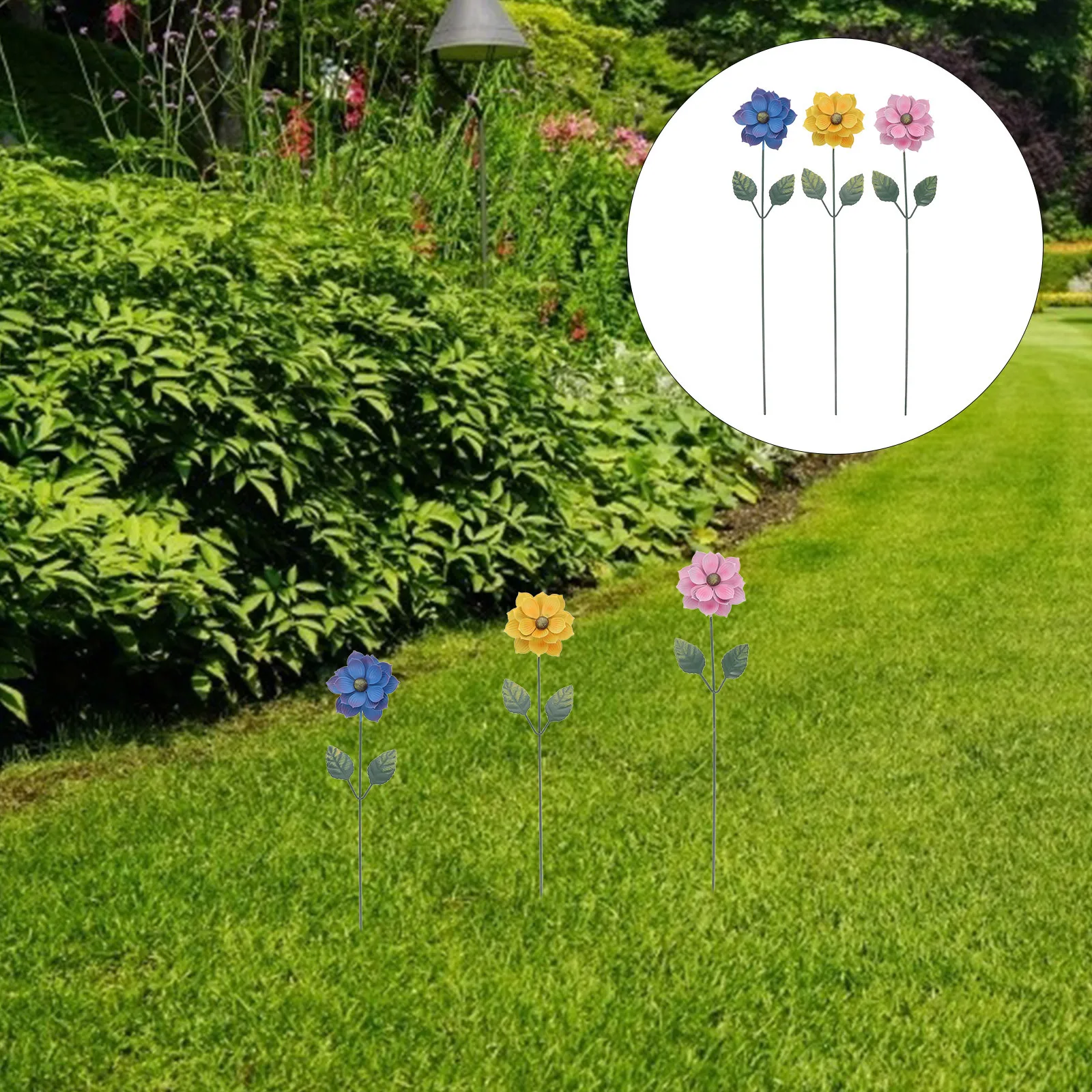 

3Pcs Metal Flower Garden Stakes Decorative Lawn Patio Stakes Outdoor Yard Stake Garden Decoration Outdoor Yard Art