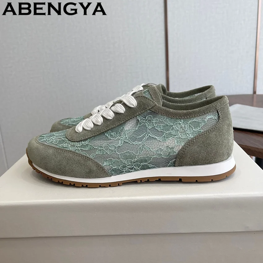 

Spring Lace Patchwork Flat Shoes For Women Lace Up Tennis Trainers Sneakers Breathable Casual Shoes For Woman 2026