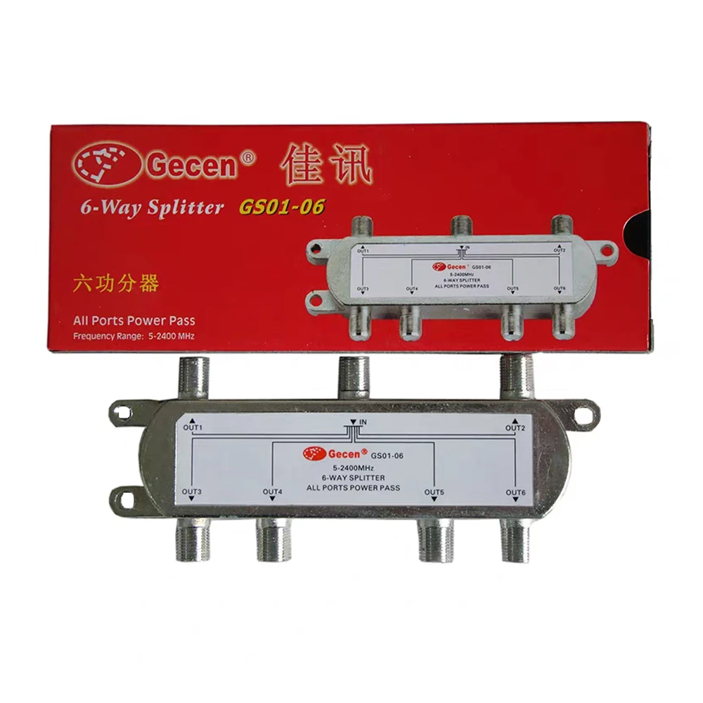 Jiaxun GS01‑06 6‑Way Satellite Splitter 1 In 6 Out Power Divider 5‑2400MHz F‑type Connector For CATV Satellite TV Antenna Signal