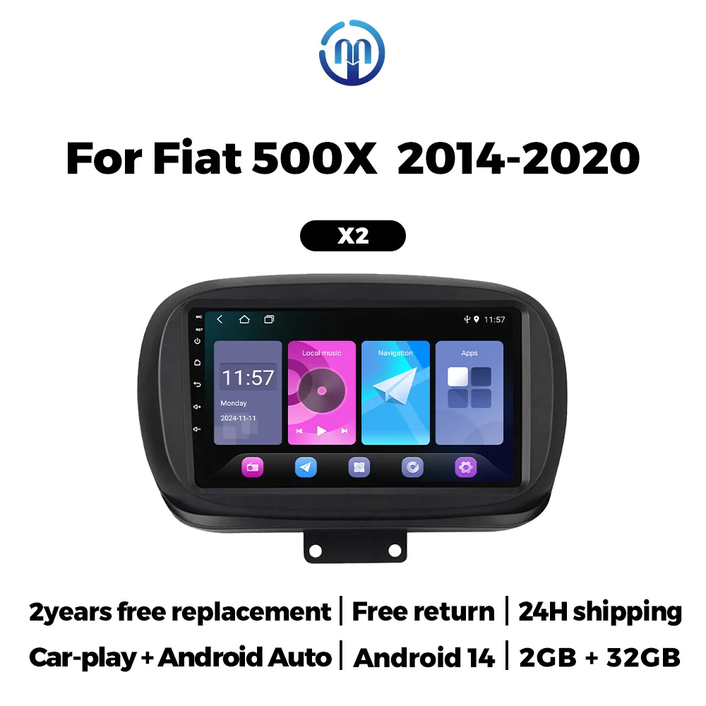 

Автомобильное радио NaviFly с беспроводным CarPlay и Android Auto для Fiat 500X 2014-2020, интеллектуальные системы, GPS, FM, стерео, BT, мультимедийный плеер