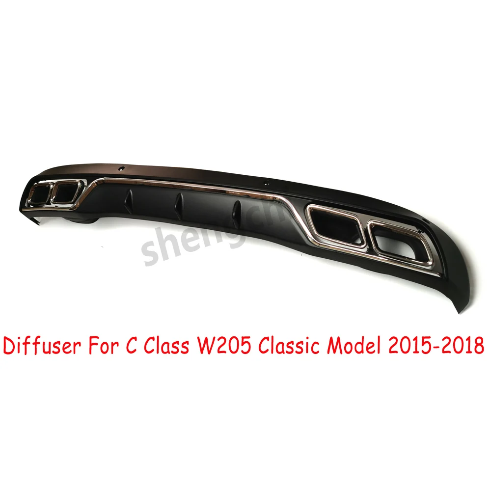 W205 AMG Style Rear Bumper Diffuser Lip For Mercedes W205 C Class Classic Model 2015-2018 4-outlet Exhaust Tips Endpipe