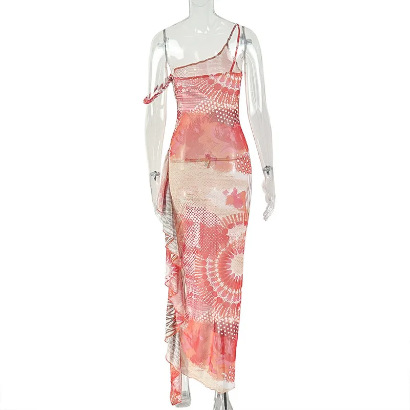 Printemps été sans manches élégant longue robe Maxi vêtements pour femmes décontracté fête travail soirée Sexy Club doré à pois robes