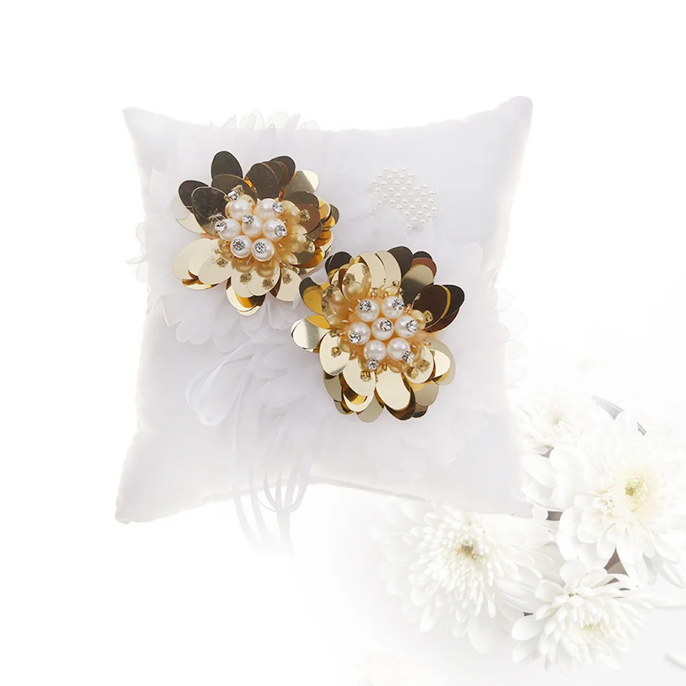 

1Pcs Ring Pillow Wedding Flower Design Square Shape Ring Holder Romantic Engagement Cushion Soft Comfortable