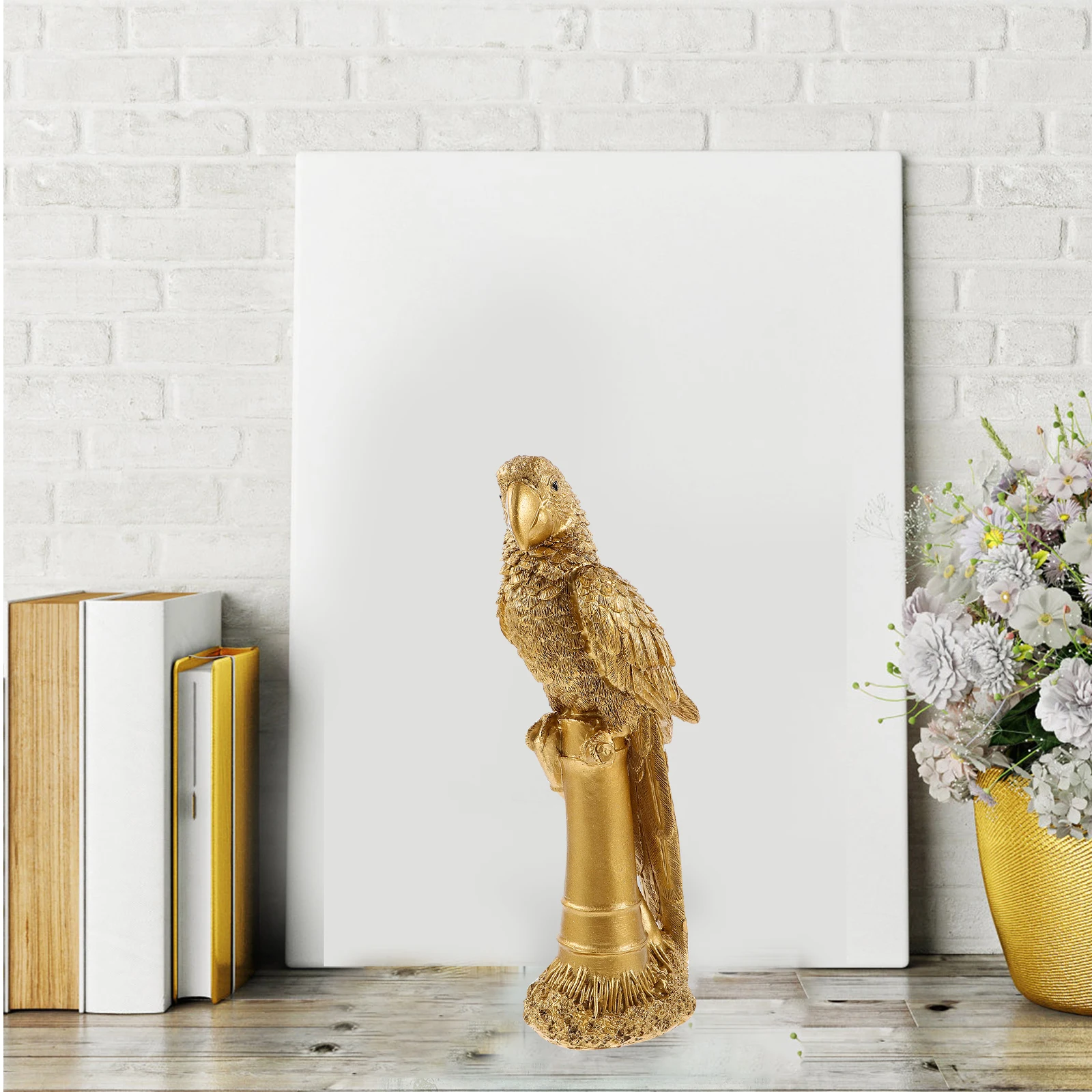 

Lifelike Parrot Figurine Resin Craft Bird Decor WG19112B Golden for Cabinet Tabletop Home Garden Party Plant Pot