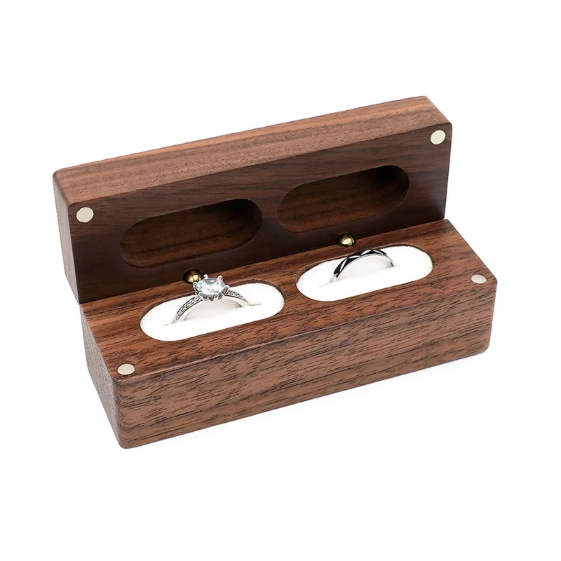 Wedding Ring Box Walnut Pair Ring Storage Packaging Gift Box Rectangle-shaped Wooden Box Ear Earrings Jewelry Box