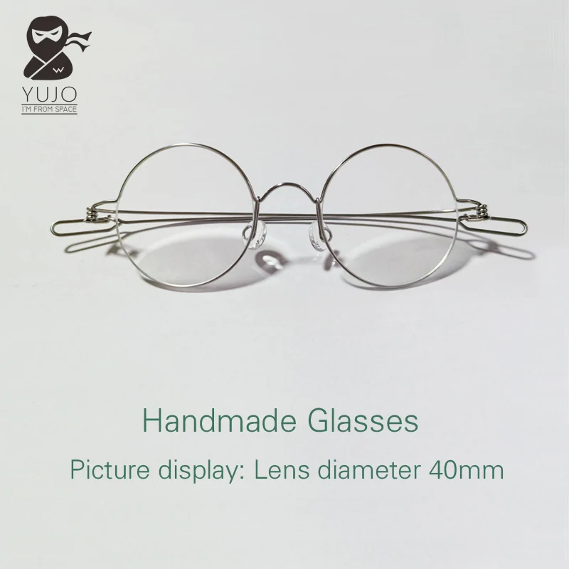 Handmade circular metal anti blue light prescription reading glasses without screws,stainless steel straight leg prescribe glass