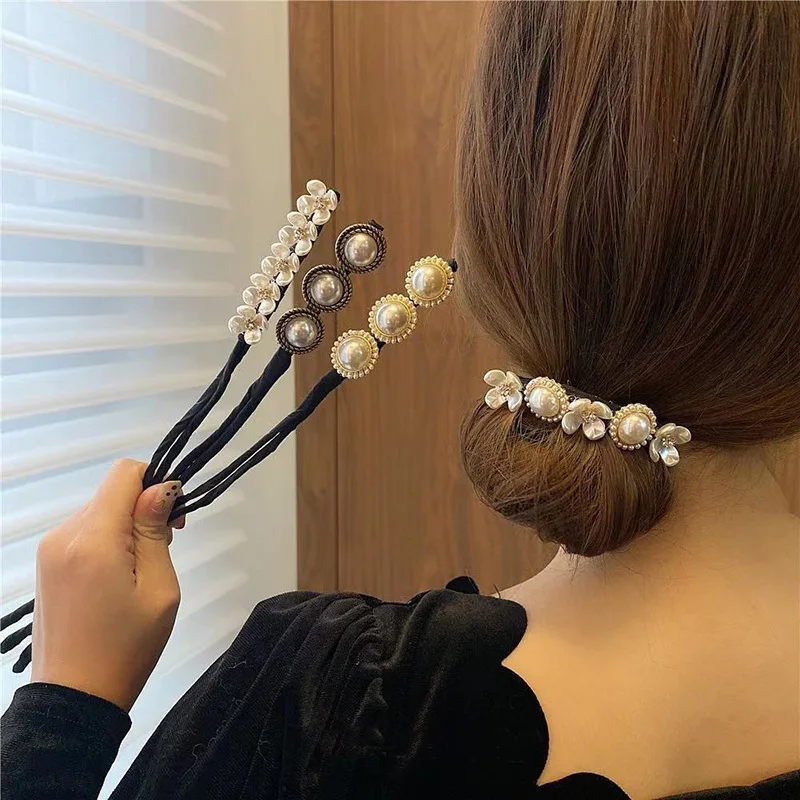 Bow Hairpin Weaving Artifact Elegant Shell Pearl Lazy Curler Retro DIY Hair Accessories Tool Hair Tie Artifact