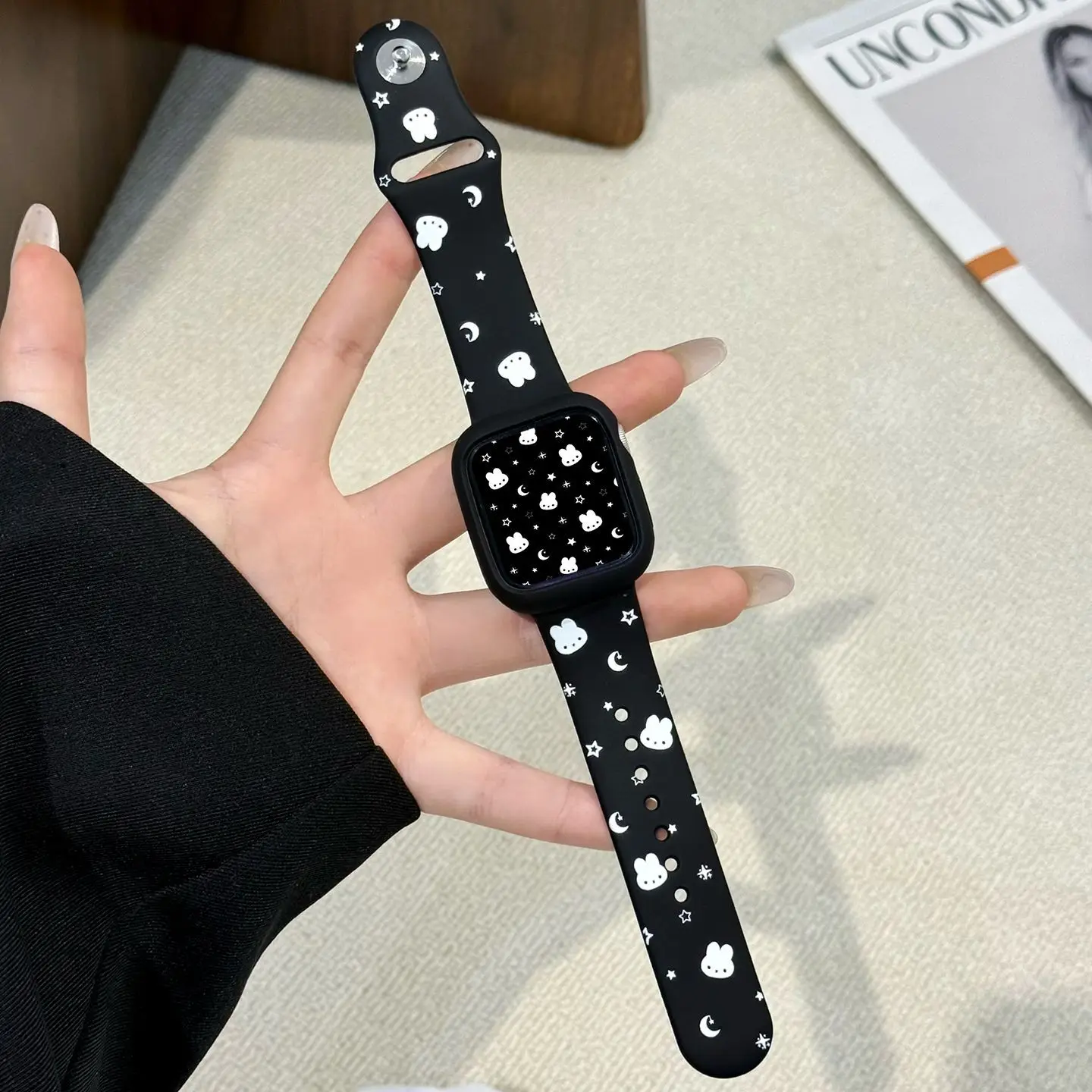 Kawaii Star Print Miffy Silicone Watchband Elegant Summer Wrist Strap Fit for IWatch S11 S10 Series 9 Daily Matching Lovely Cute