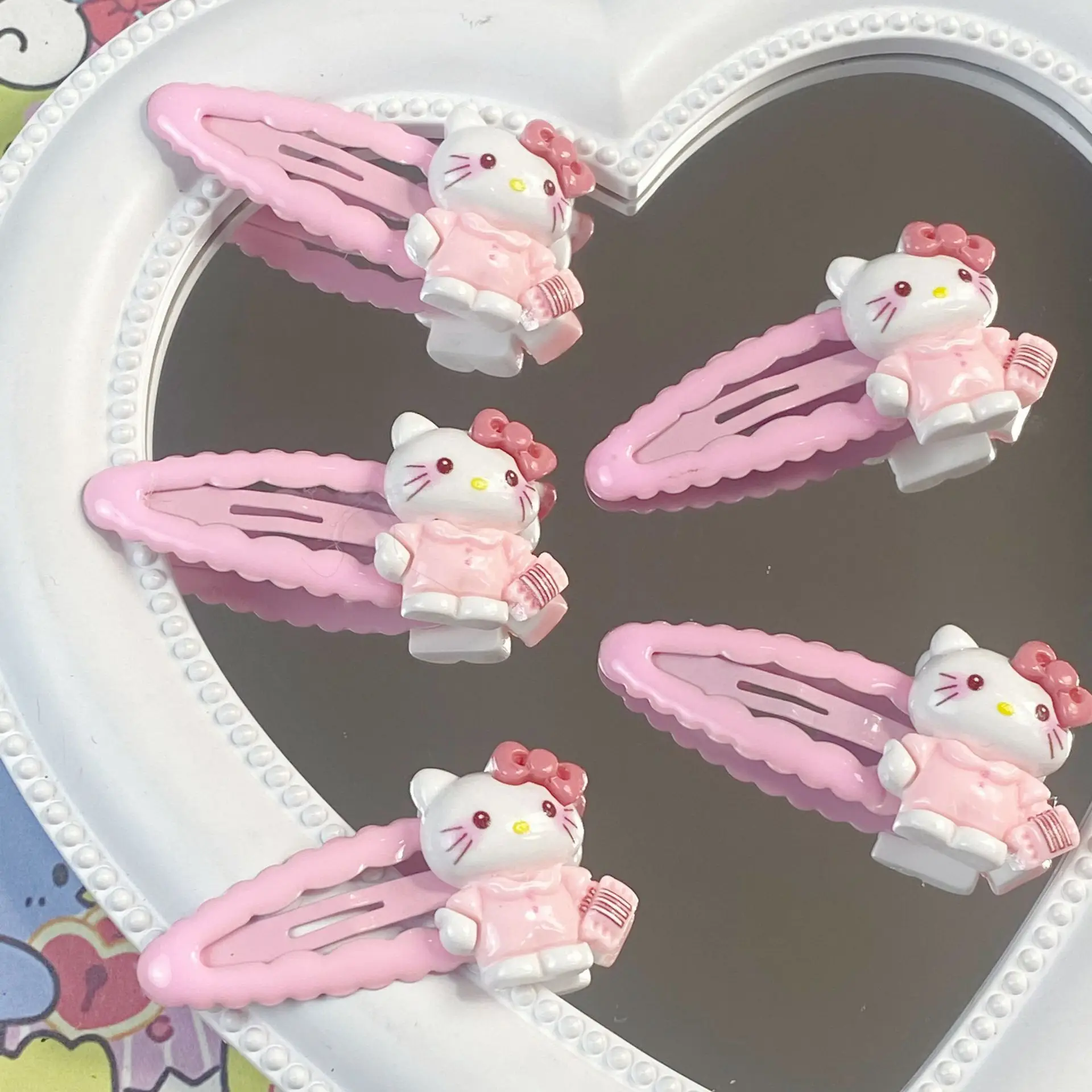 Kawaii Sanrio Pink Cartoon Hello Kitty BB Clip Sweet All-match Girly Heart Bangs Clip Soft germination Clip accessorio per capelli regalo