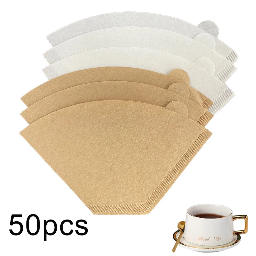 50Pcs Coffee Filters Disposable Natural Unbleached Cone Log Pulp Papers Filters