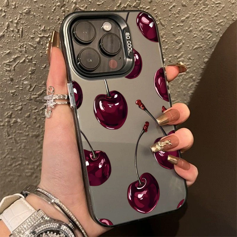 Cute Cherry Pattern Electroplate Silver IMD Phone Case For iPhone 17 16 15 14 13 12 11 Pro Max 17 Air 16E 7 8 Plus X XS XR Cover - náhled 5