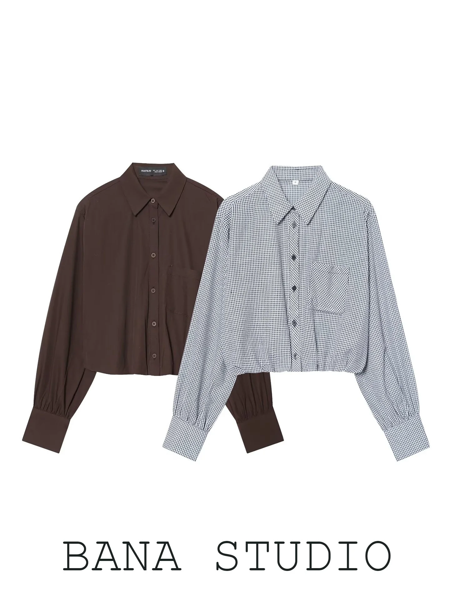 

BANA Plaid Long Sleeve Short Shirt Women's Spring 2026 New Minimalist Style Pure Cotton Straight Cut Button up Top