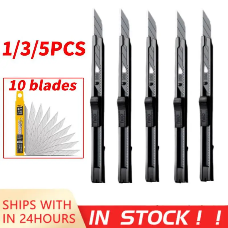 9mm Sharp 30 Degree Utility Knife Metal Stainless Steel Box Cutter SK5 Carbon Steel Black Blades Carton Paper Cutting