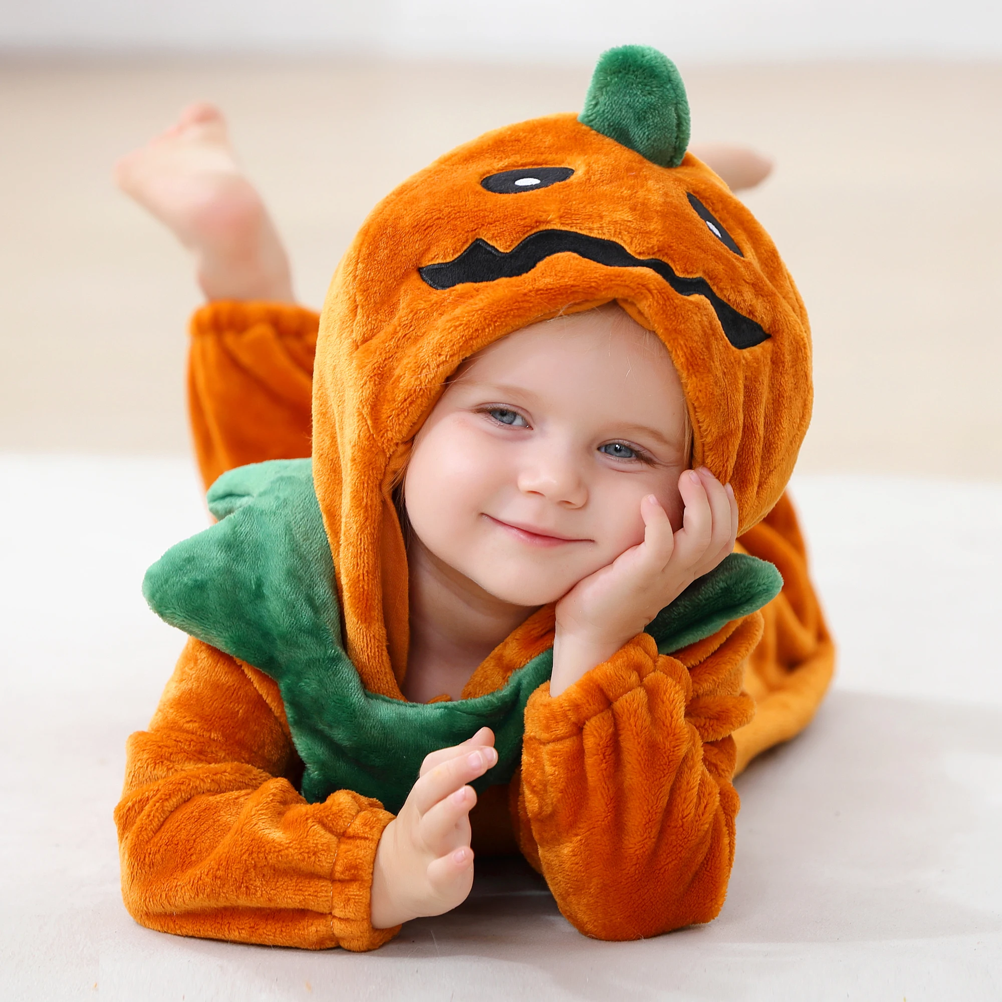 MICHLEY Halloween Kürbis Baby Cartoon Strampler Winter Neugeborenen Kapuzenkleidung Jungen Mädchen Schlafanzug Einteiler Jumpsuit für Jungen Mädchen – Detail 6