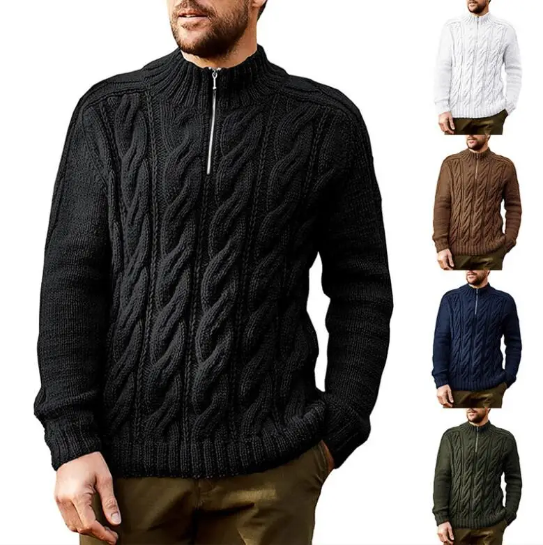 

Зимний мужской флисовый толстый свитер с полумолнией и высоким воротом, теплый пуловер, качественные мужские тонкие вязаные шерстяные свитера на весну