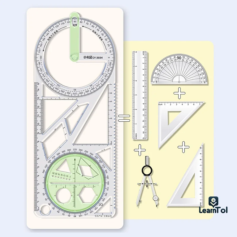 Ruler For School Multifunctional Primary School Drawing Geometric Ruler Triangle Ruler Compass Protractor Measuring Tool