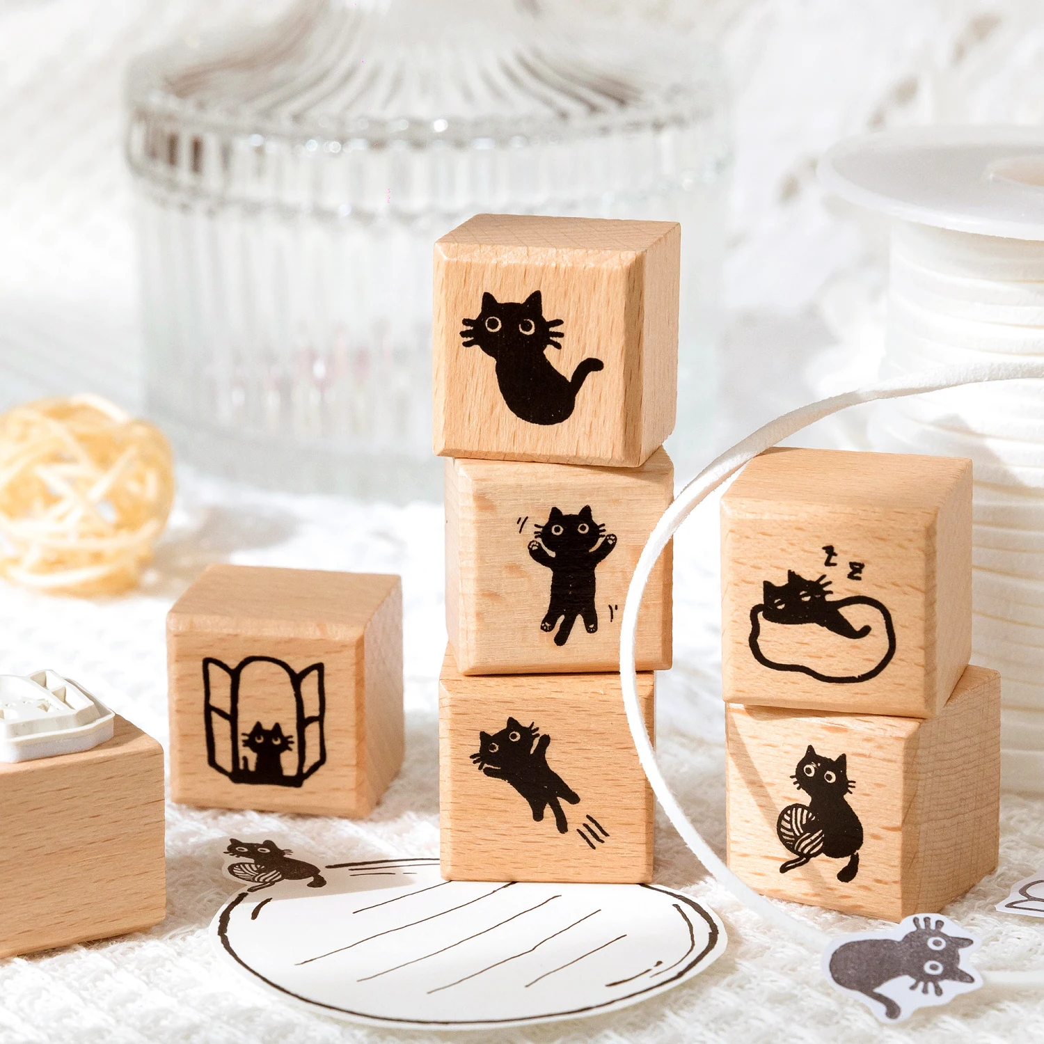 Cute Little Black Cat Decoration Stamp Retro Wooden Rubber Stamps for Scrapbooking Stationery DIY Decorative Craft Standard Seal