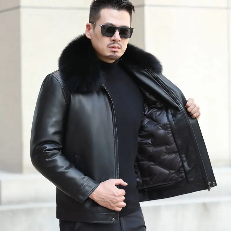 Winter Genuine Leather Jacket Men Fox collar Sheepskin Down Jacket Male Thicken 90 White Duck Down Coat Man Puffer Men\'s Clothes