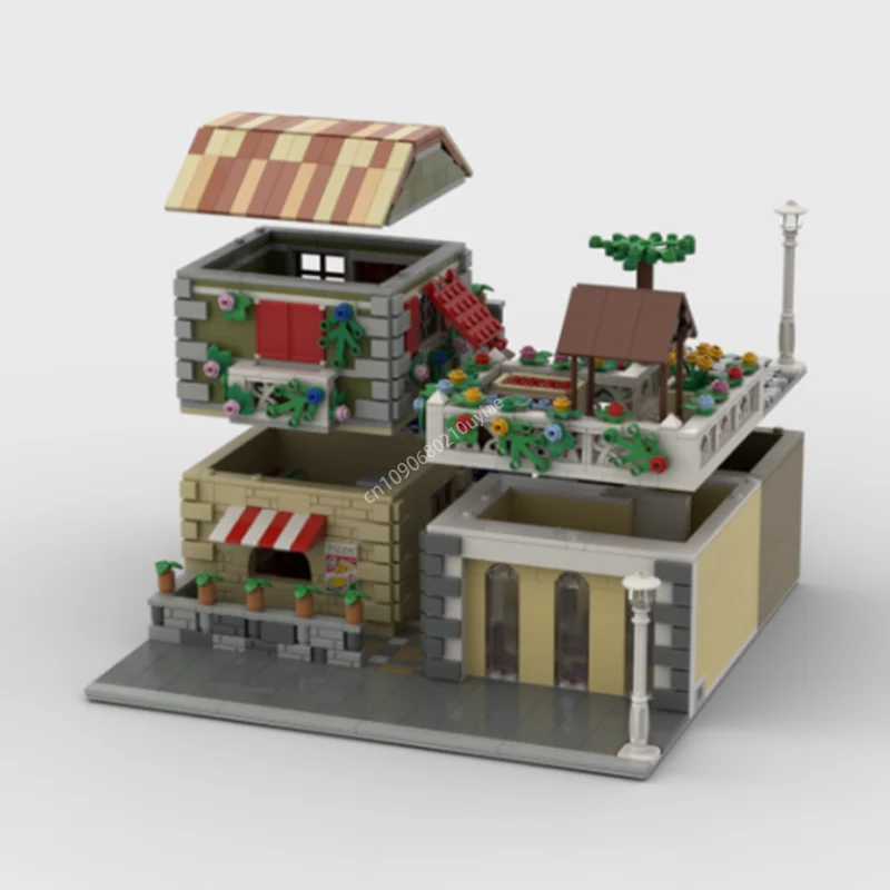 Moc Little Italy Modulars Architecture Houses Street View Building Blocks Creative Kids Assembly Educational Bricks Toys Gifts