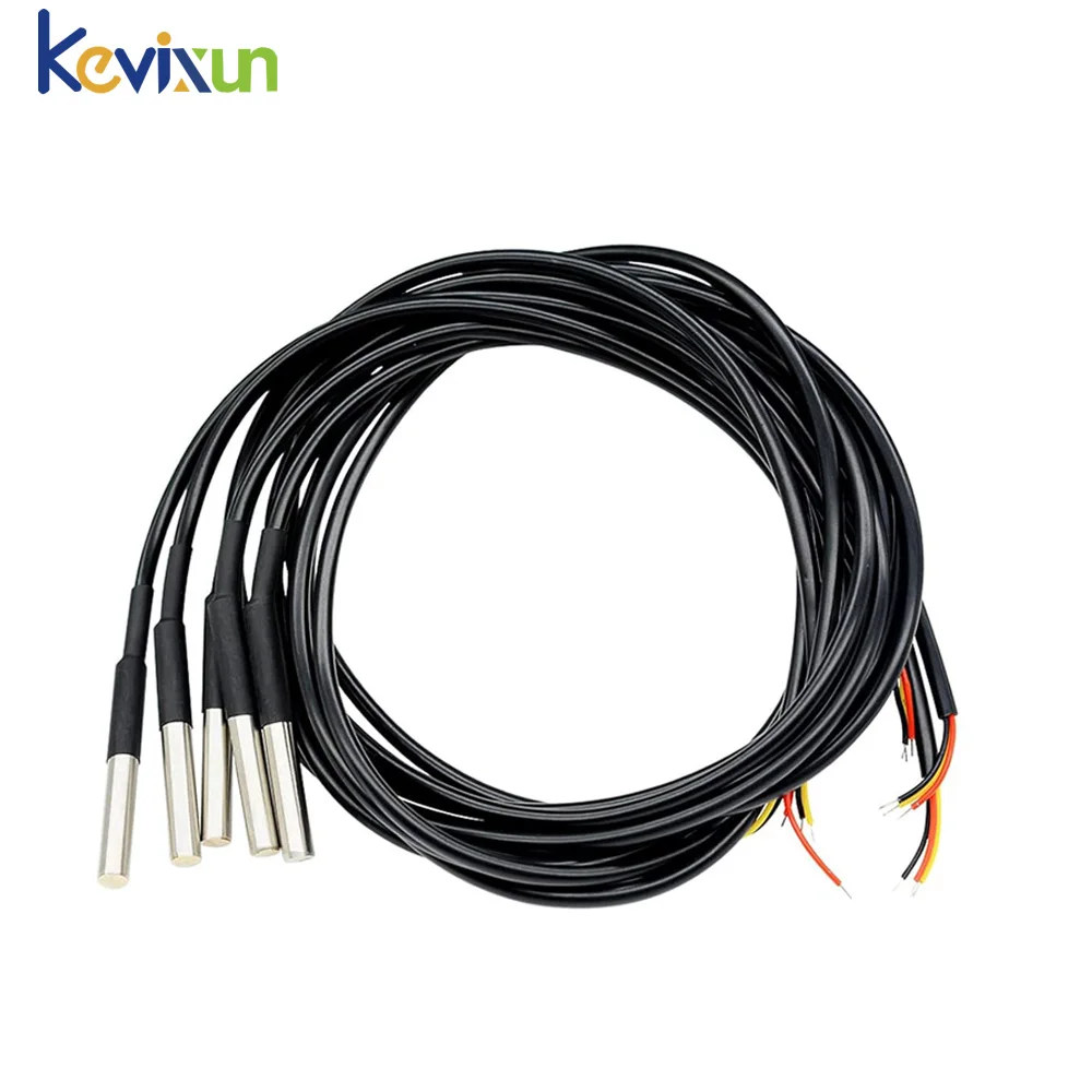 5/10 pcs DS18B20 Stainless Steel Package Waterproof 1M 2M 3M 18b20 Cable Probe Temperature Sensor 100cm/200cm/300cm