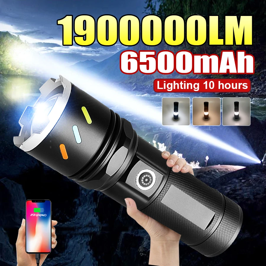 

Most Powerful Strong Light Flashlight Long Shot Camping Torch Built-in 3*18650 Battery High Power LED Outdoor Tactical Lantern