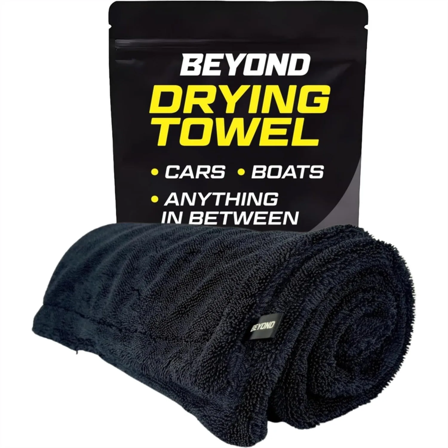 Super Absorbent Microfiber Drying Towel 1300 GSM for Cars and Boats with Twisted Loop Technology, 24x36 Inches Black