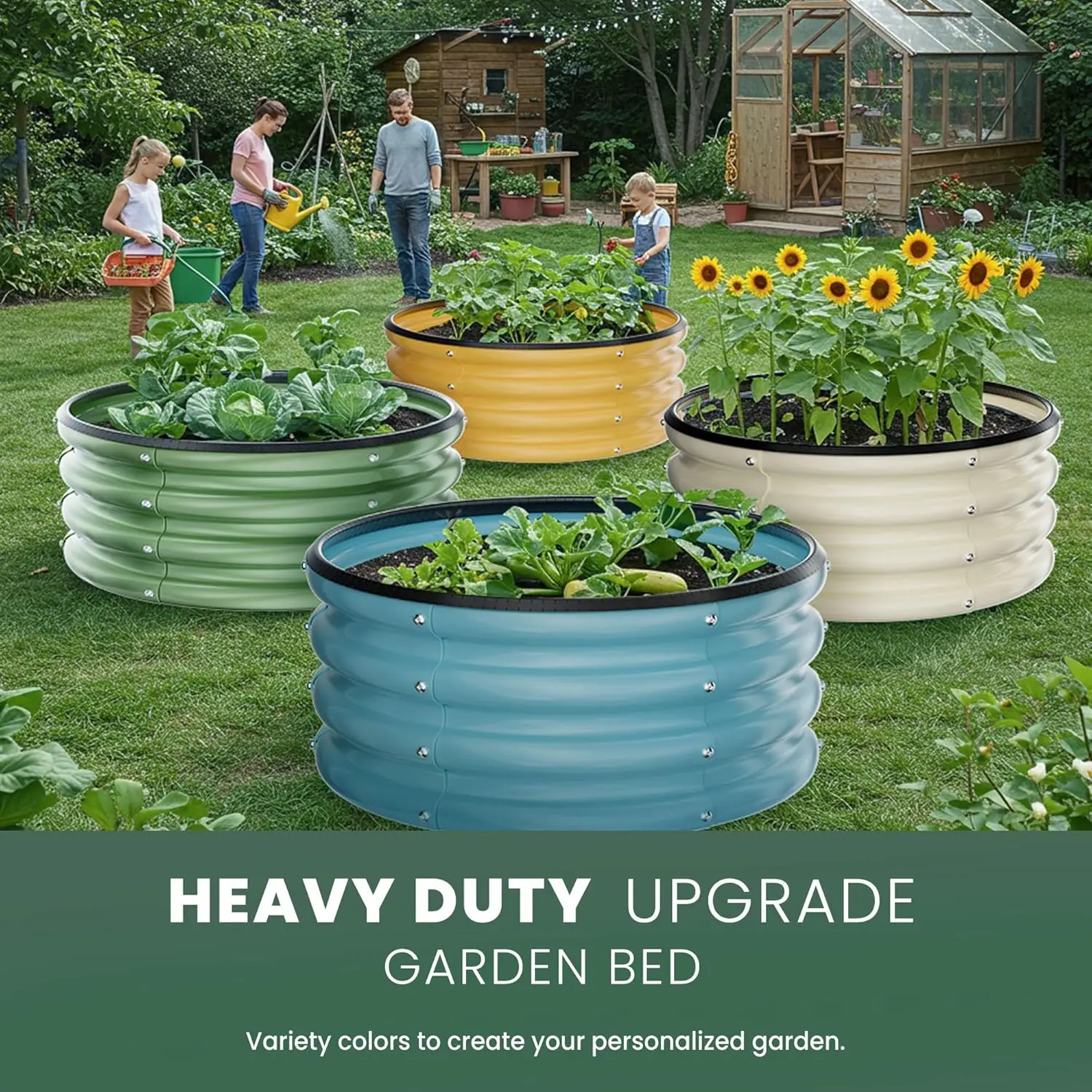 Outdoor Vegetable Planter, Galvanized, Teal Blue, 2-Piece Kit