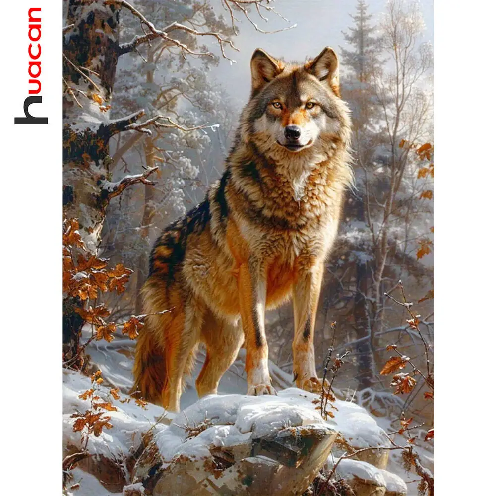 Huacan 5D Diamond Painting Wolf DIY Full Square Round Mosaic Animal Winter Home Decor Gift