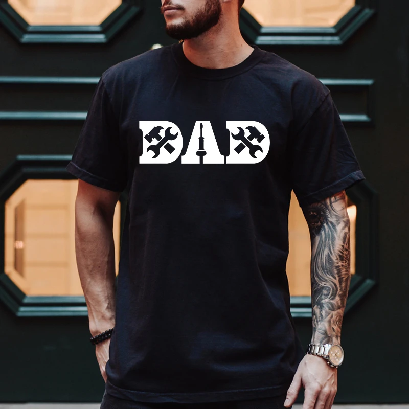 Camiseta con letras DAD para hombre, camiseta con gráfico de destornillador y llave inglesa, camisetas informales de manga corta con cuello redondo, regalo divertido para el día del padre