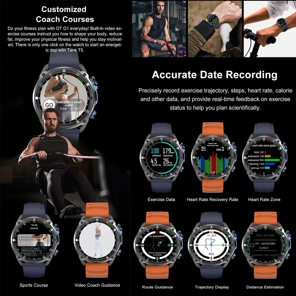 2025 جديد T Rex Militray Smartwatch رجل المدمج في GPS غير متصل خريطة 4GB الذاكرة المهنية مقاوم للماء الساعات الرجال سوار ذكي #4