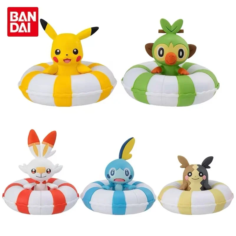 Genuine Pokemon Gashapon Toys Swimming Ring Series Pikachu Eevee Piplup Munchlax Scorbunny Sobble Morpeko Action Figure Toys