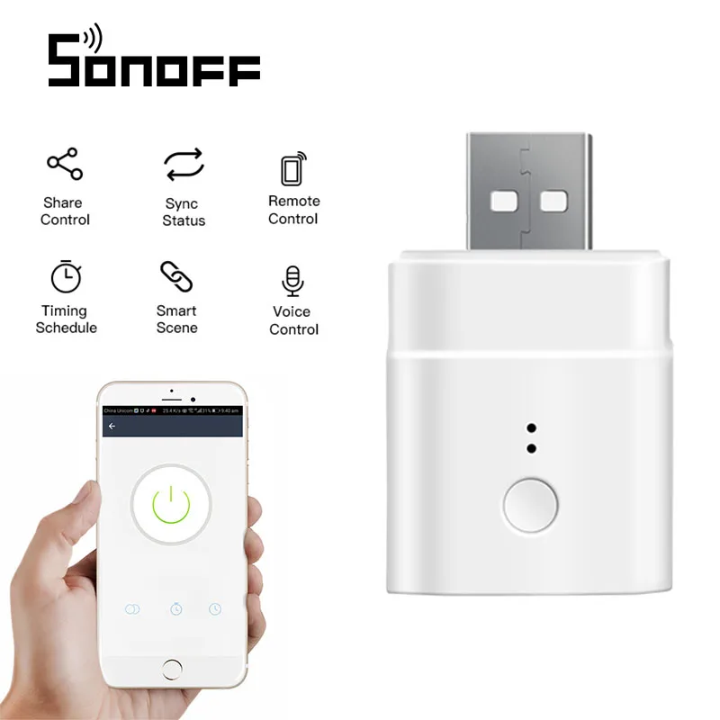 SONOFF adaptor USB mikro 5V, soket Wifi waktu pintar steker pengisi daya EWelink kontrol aplikasi bekerja dengan Alexa Google Alice Home Assistant