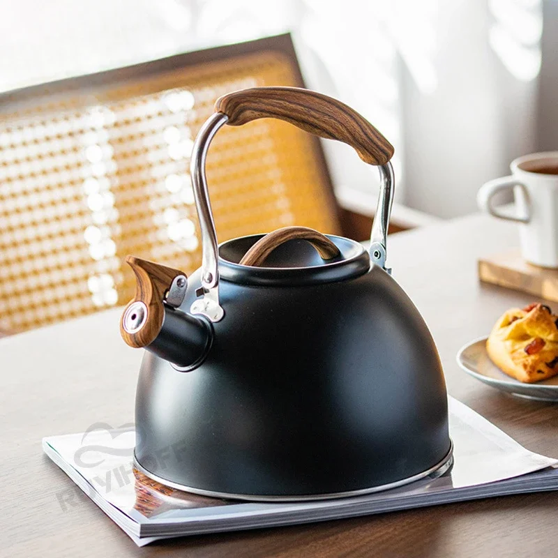 

Чайник из нержавеющей стали, черный свисток, кипящая вода, звонковая вода в европейском стиле