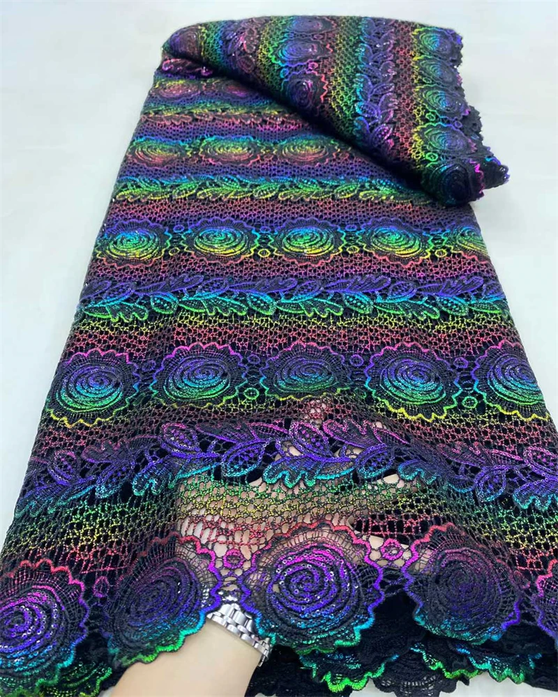 Latest High Quality African Guipure Cord Lace Fabric Nigerian Water Soluble Milk Silk Lace Fabric For Party