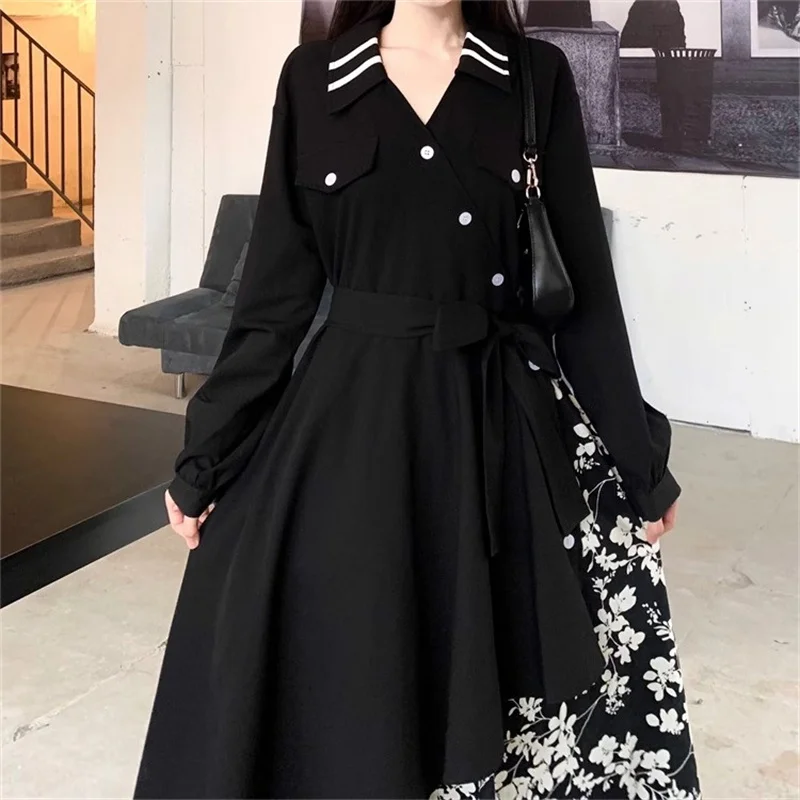 Mode couture robe florale femmes printemps automne robes hauts 2025 nouveau noir Chic Design chemise longues robes femme