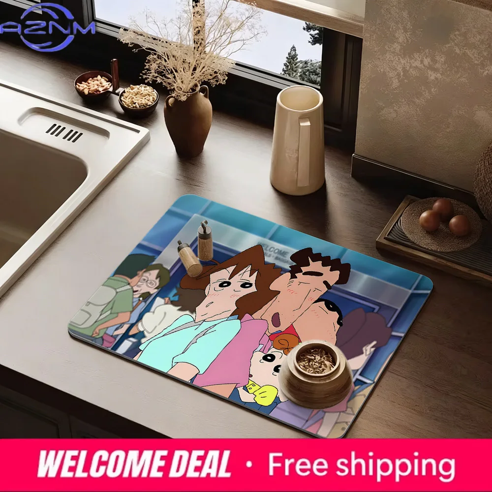 

Crayon Shin-chan Family Commute Crowded Train Print Kitchen Dish Drying Mat, Non-Slip Rubber Base, Washable Cloth Surface, Absor