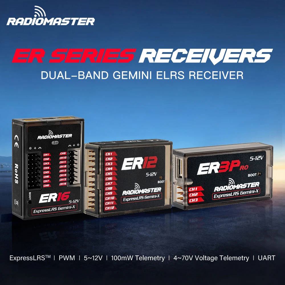 RadioMaster ER3 PRO / ER12 / ER16 Receiver Gemini‑X True Diversity ELRS PWM for Fixed‑wing