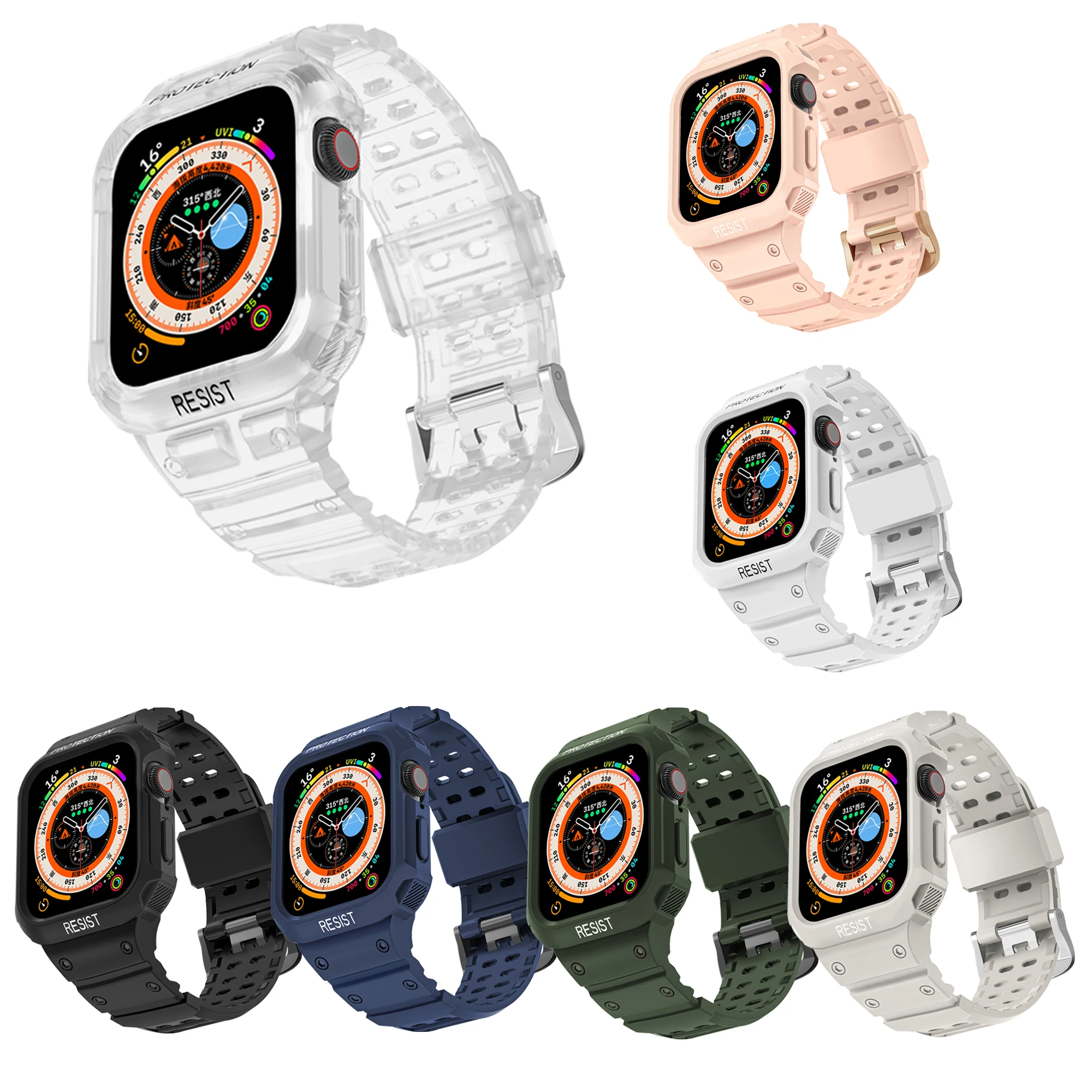 Dla Apple zegarek 45mm 44mm 42mm 41mm 40mm iWatch seria Ultra 8 7 6 5 SE 4 3 2 1 pasek, sportowy ochronny zapasowa opaska