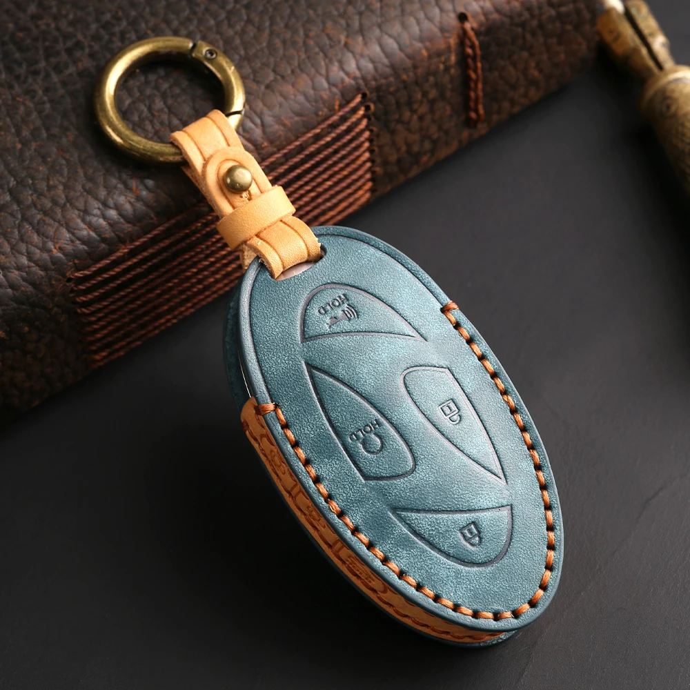 5 7 Bottons Leather Car Key Fob Case Cover Keychain for Hyundai Grandeur GN7 Kona Ev 2023 Lonic 6 Elantra 2023-2025 Accessories