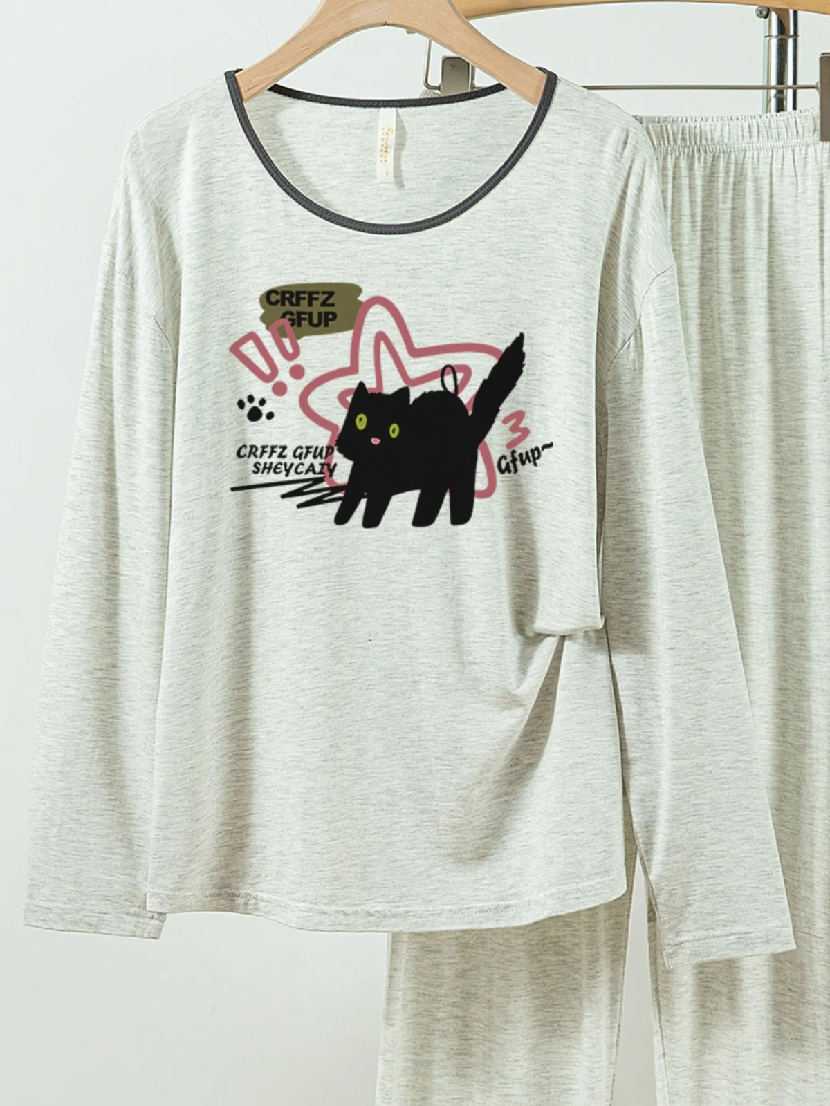 

5181-307 Casual and Comfortable Modal Cotton Pajamas for Women, New Spring and Autumn Long-Sleeved Long Pants Solid Color Casual