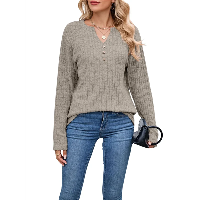 

AOAO-Women Long Sleeve Shirts Dressy Casual Button V Neck Pullover Sweaters Jumper Tops Fall Outfits