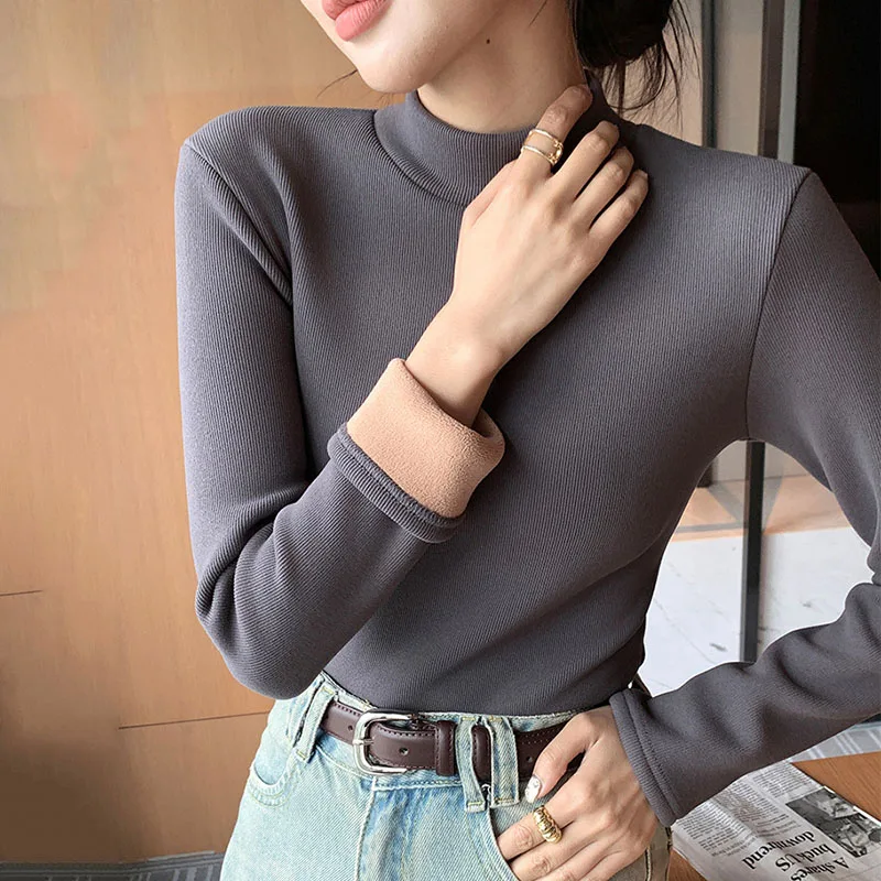 Women Cashmere Sweater 2023 Winter Thicken Warm O-neck Thermal Jumper Casual Pullovers Solid Fleece Tops Basic Bottoming Shirts