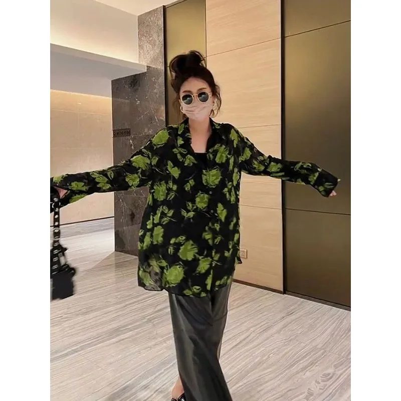 Damska odzież Francuska retro luźna koszula w kwiaty Letnia nowa moda Bluzki Styl Ochrona przed słońcem Szyfonowa bluzka